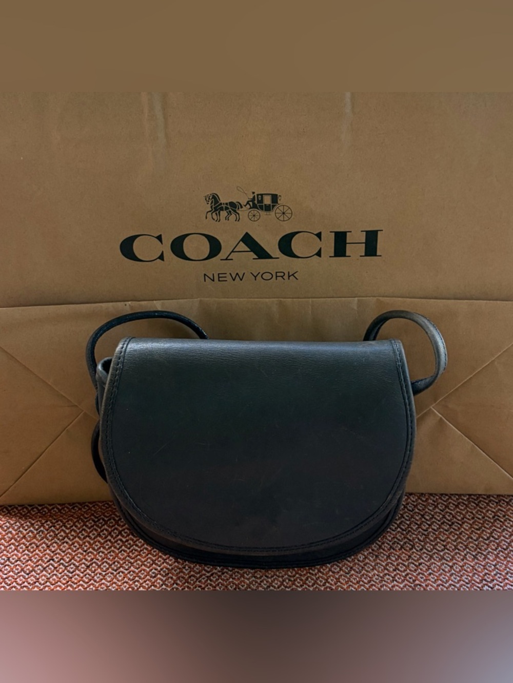 1970s Coach Navy Leather Saddle Crossbody Bag